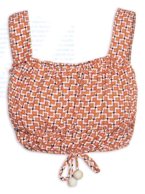 Top Cropped Alças Largas Estampa Floral – Laranja