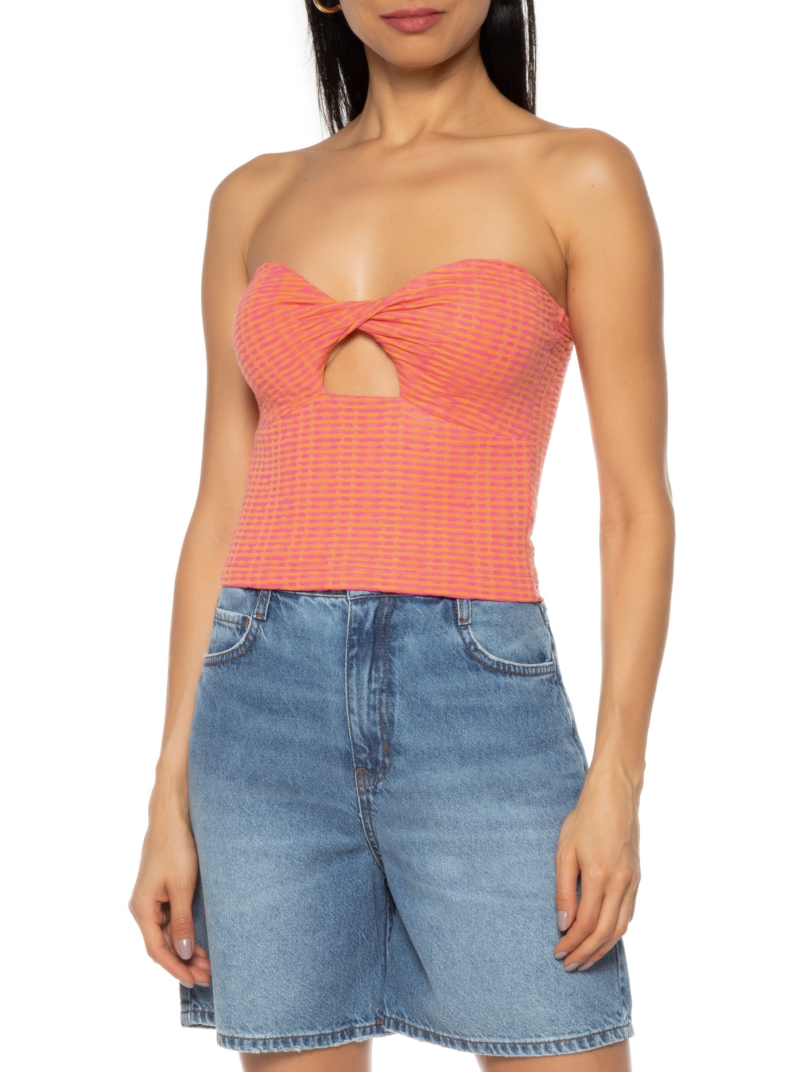 Top Cropped Busto Torcido Rosa Market 33