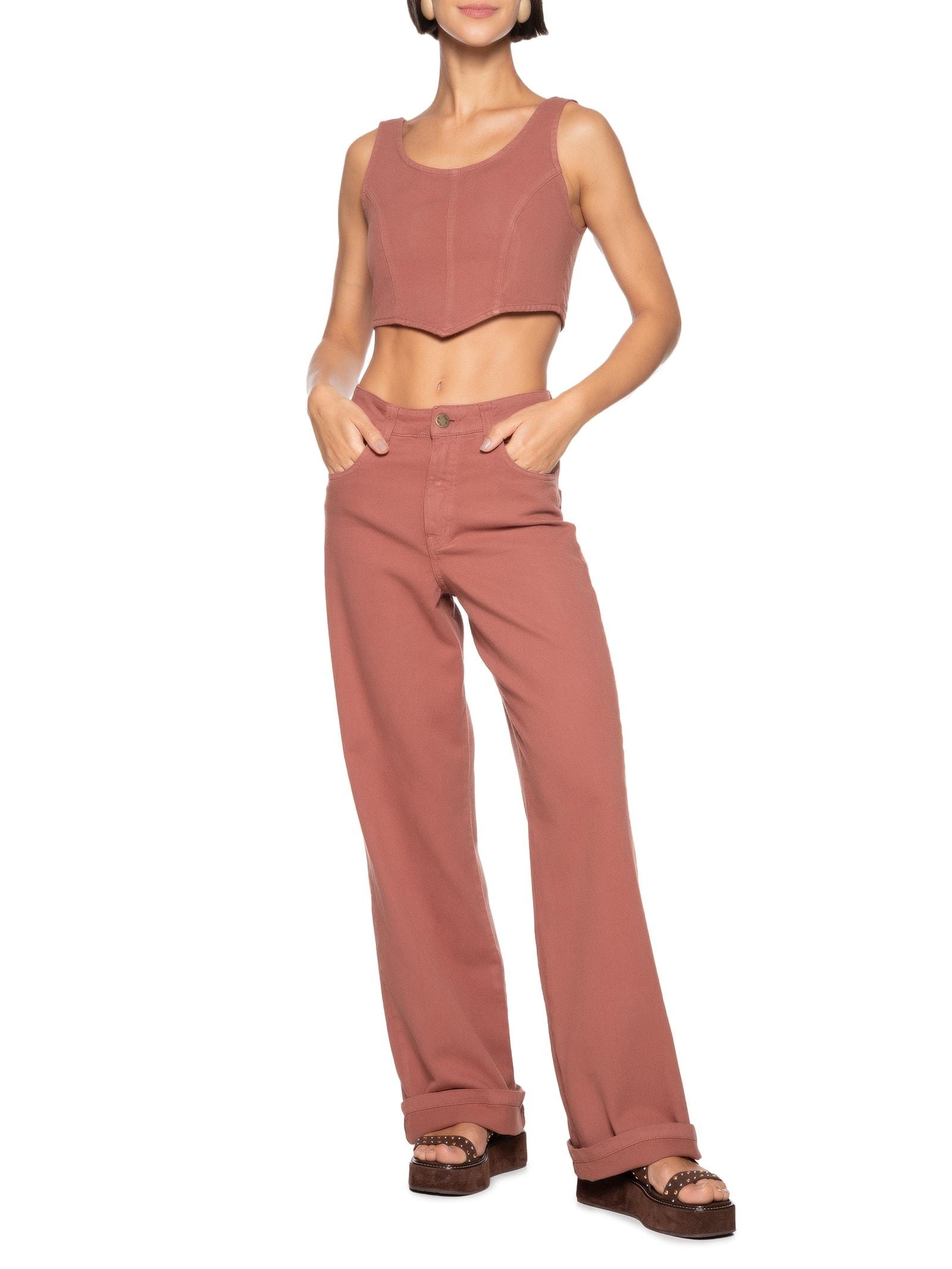 Top Cropped Com Ponta Sarja Marrom Cacay