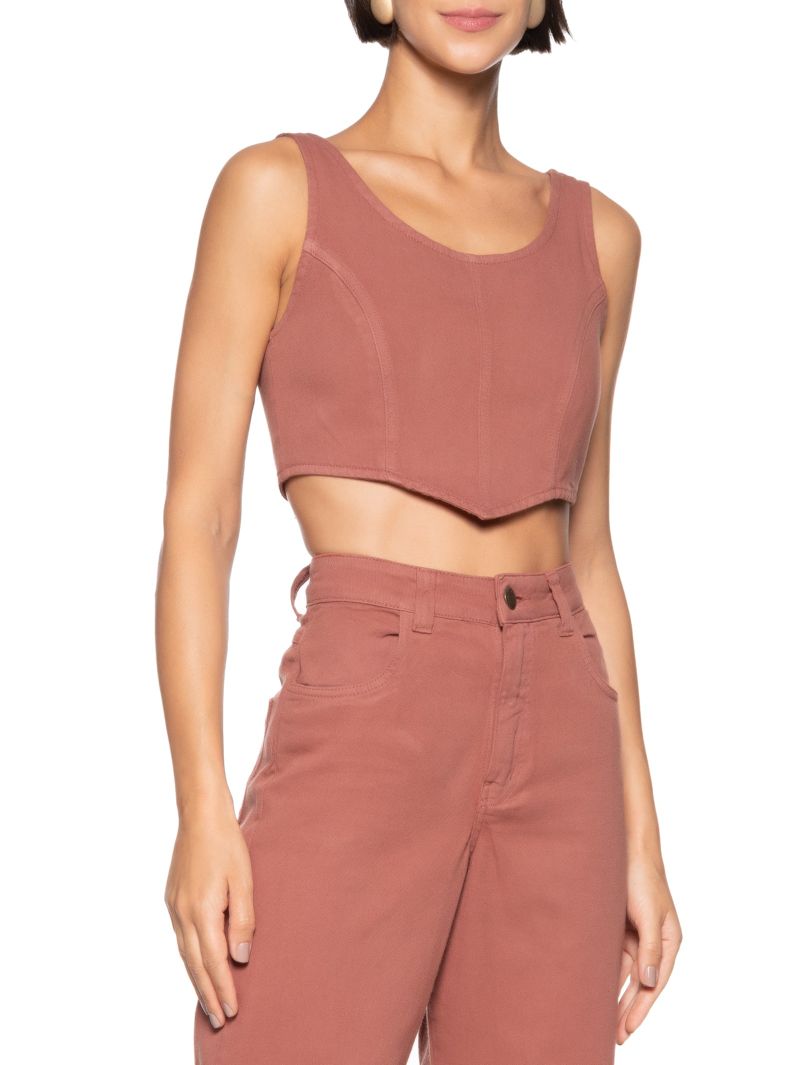 Top Cropped Com Ponta Sarja Marrom Cacay