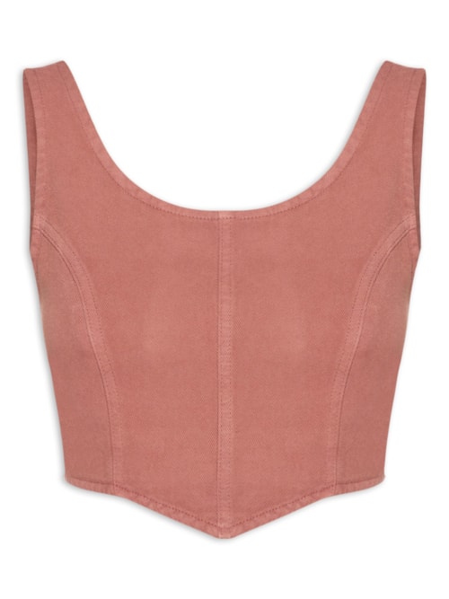 Top Cropped Com Ponta Sarja – Marrom