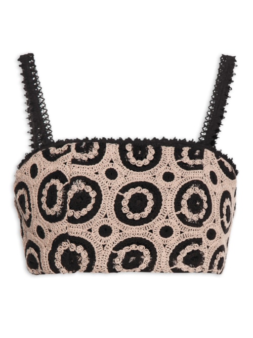 Top Cropped Com Renda - Preto