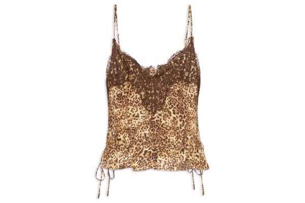 Top Cropped De Seda Estampa Onça Classic Detalhe De Renda - Animal Print