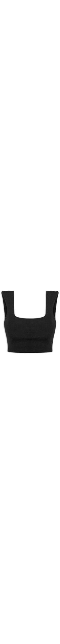 Top Cropped Decote Quadrado Tricot Basic - Preto