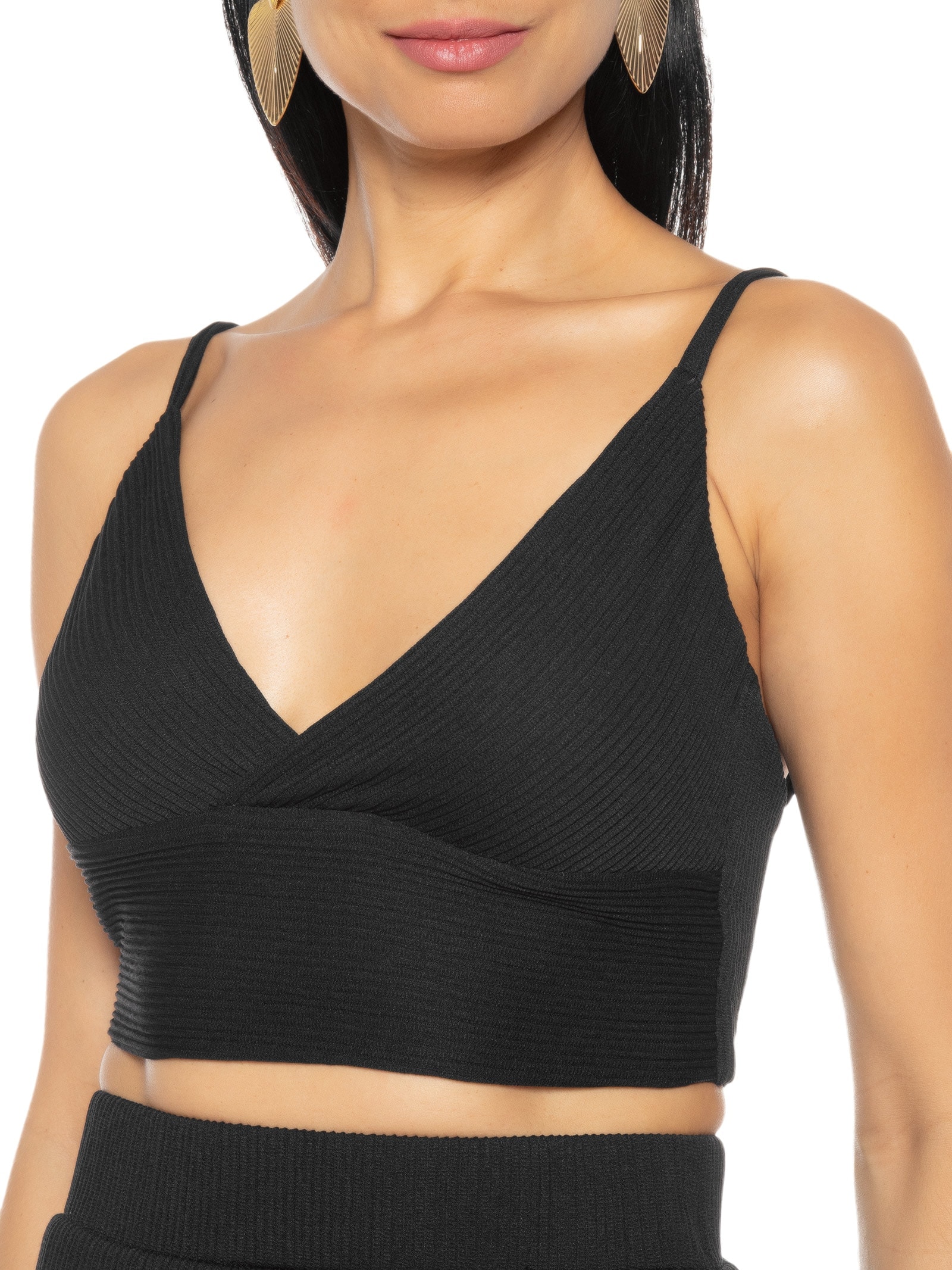 Top Cropped Decote Transpassado Preto Market 33