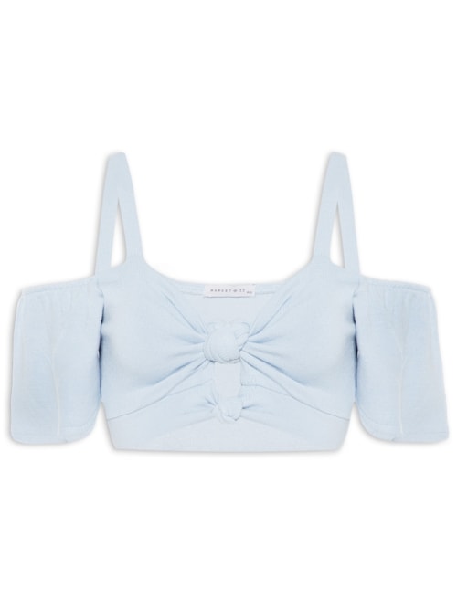Top Cropped Detalhe Nós Tricot - Azul