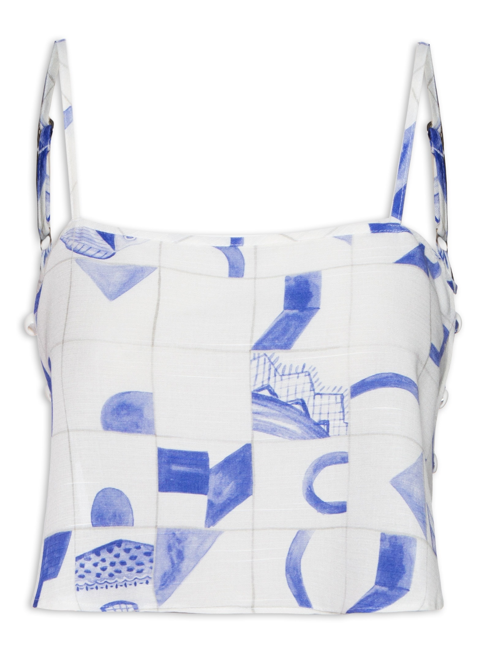 Top Cropped Detalhe Ponteiras Lateral Azul Cacay