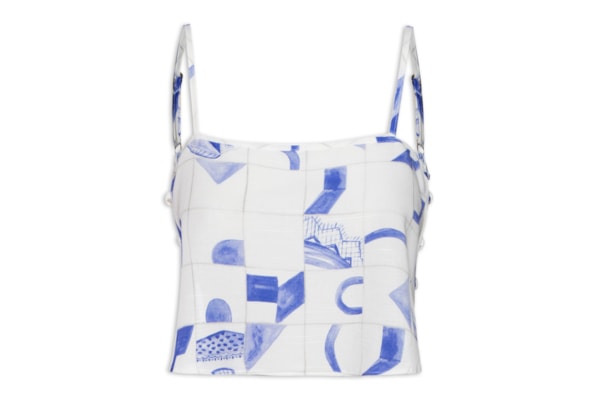 Top Cropped Detalhe Ponteiras Lateral - Azul
