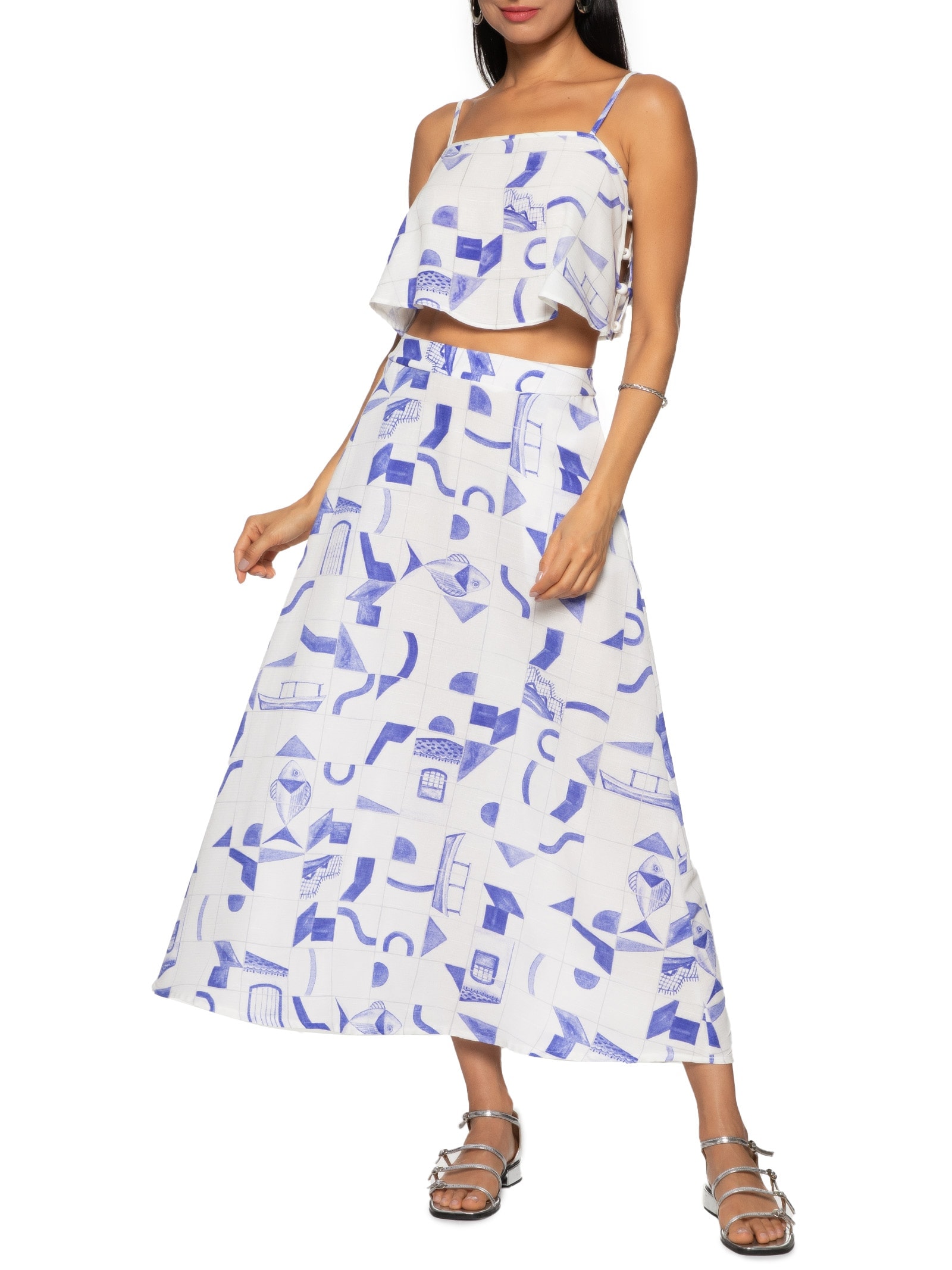 Top Cropped Detalhe Ponteiras Lateral Azul Cacay