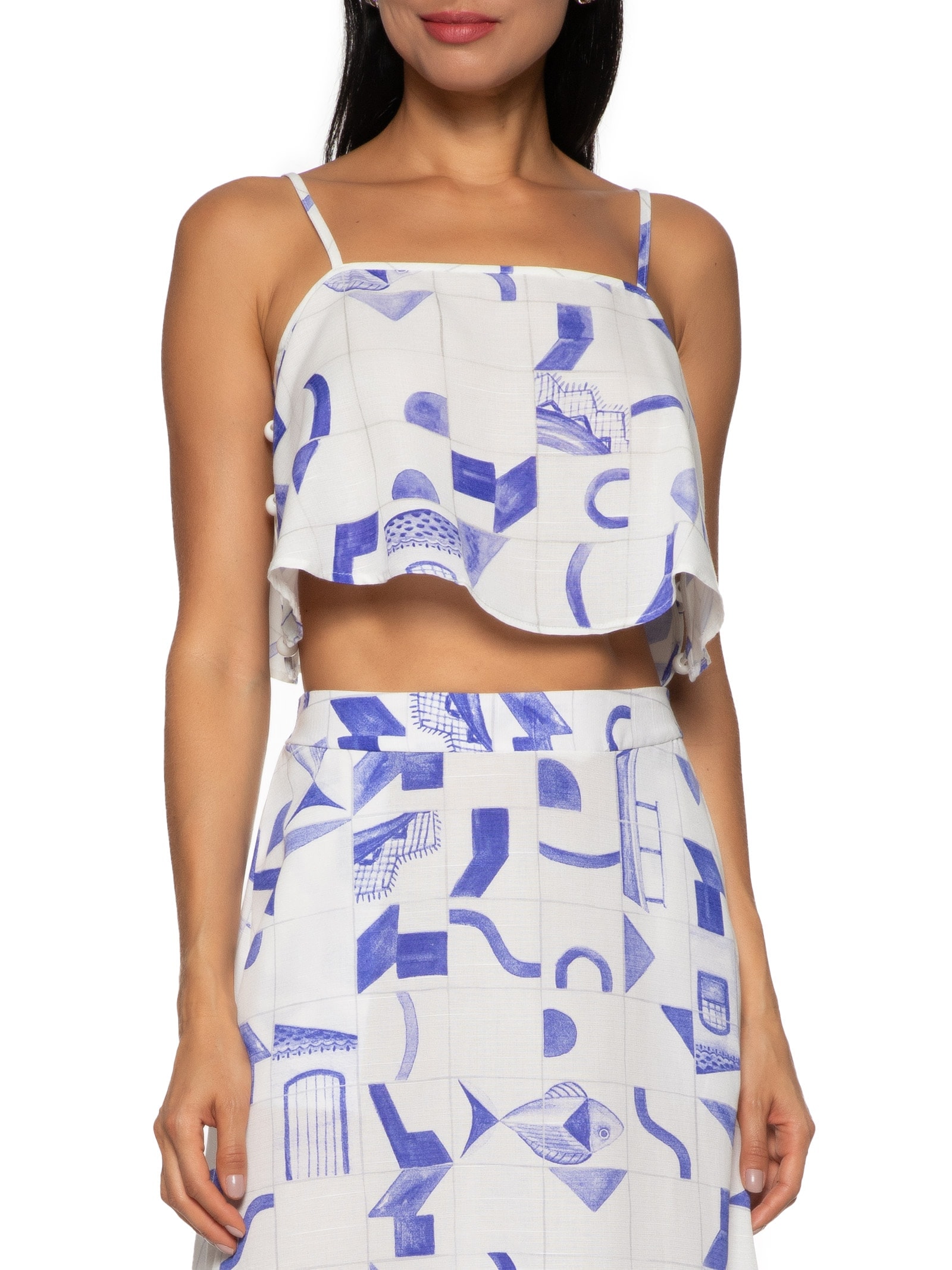 Top Cropped Detalhe Ponteiras Lateral Azul Cacay
