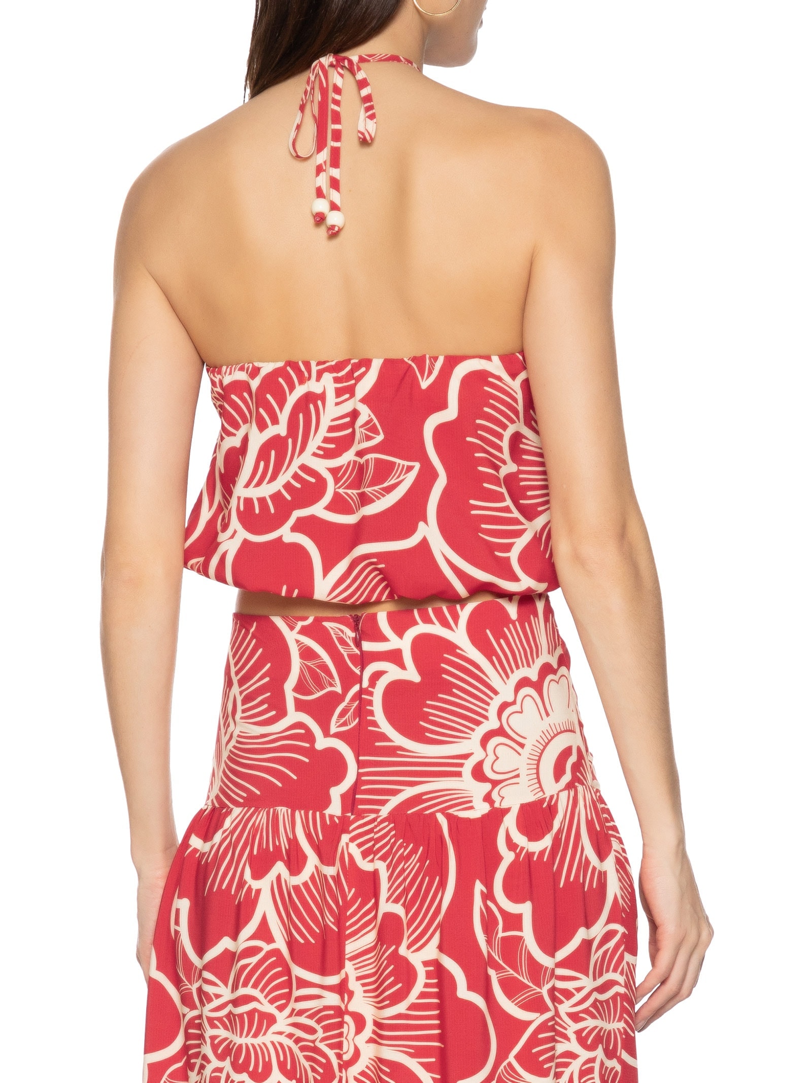 Top Cropped Elástico Detalhe Contas Vermelho Cacay