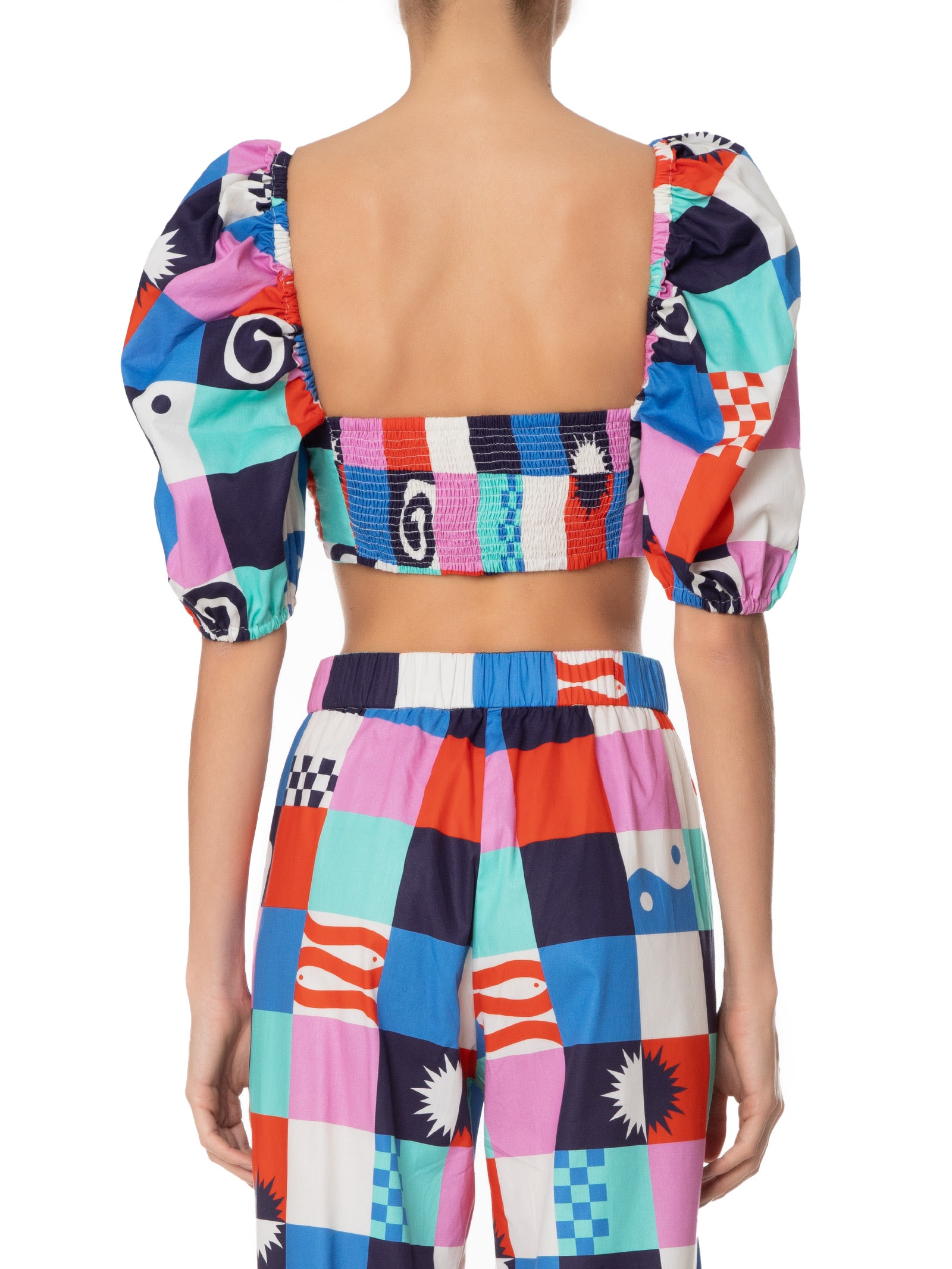 Top Cropped Estampa Xadrez Navy Azul Dress To