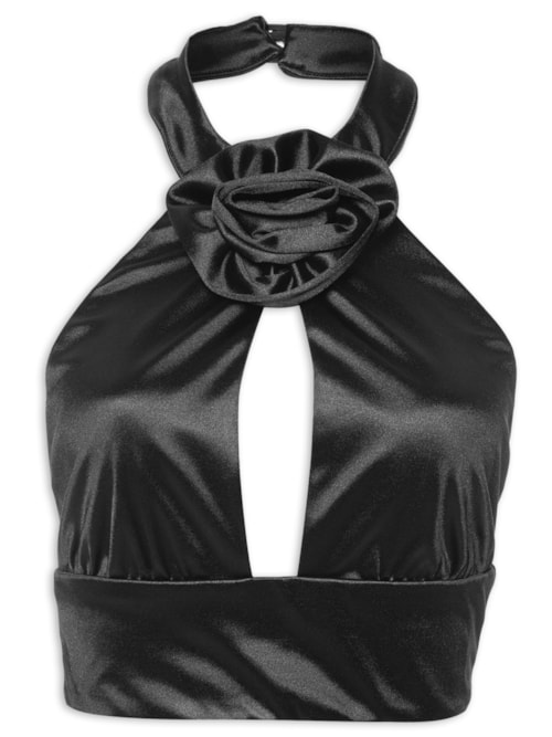 Top Cropped Flower - Preto