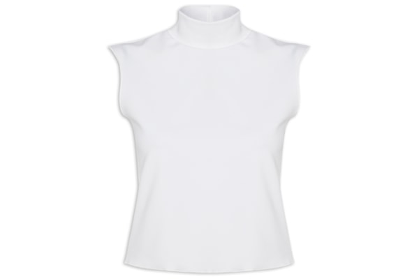 Top Cropped Gola Alta Textura - Branco