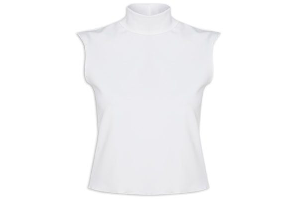 Top Cropped Gola Alta Textura - Branco