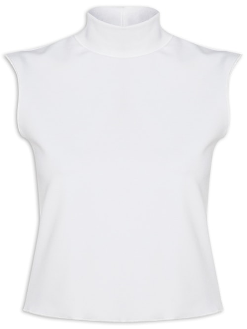 Top Cropped Gola Alta Textura - Branco