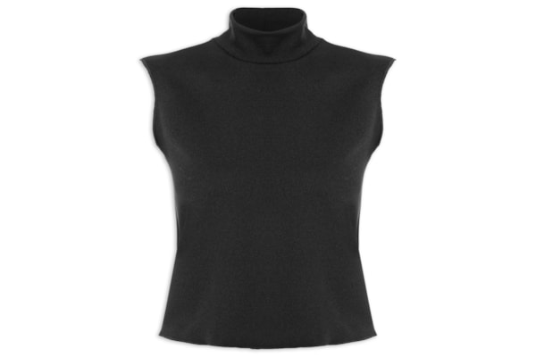 Top Cropped Gola Alta Textura - Preto
