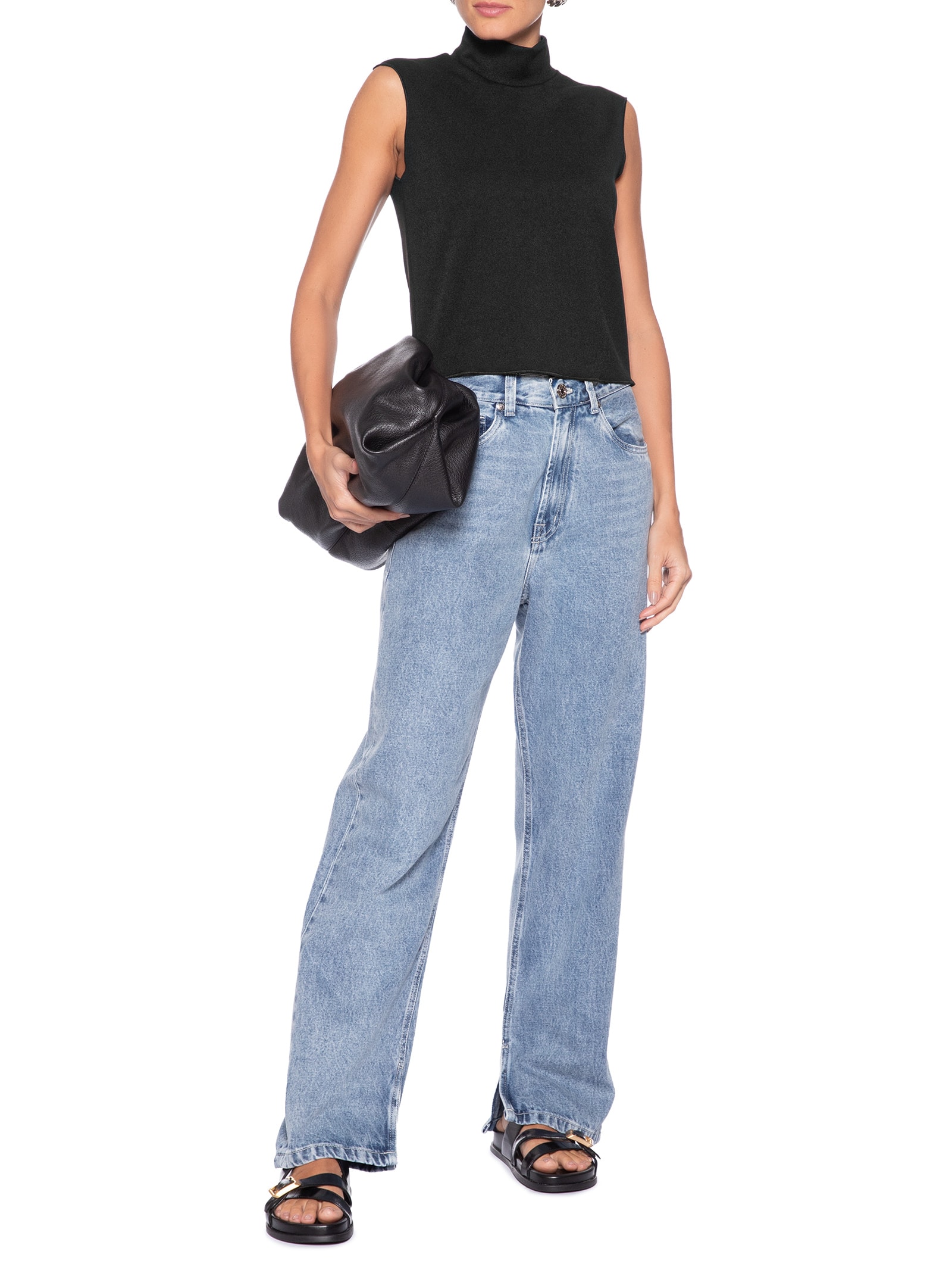 Top Cropped Gola Alta Textura Preto Osklen