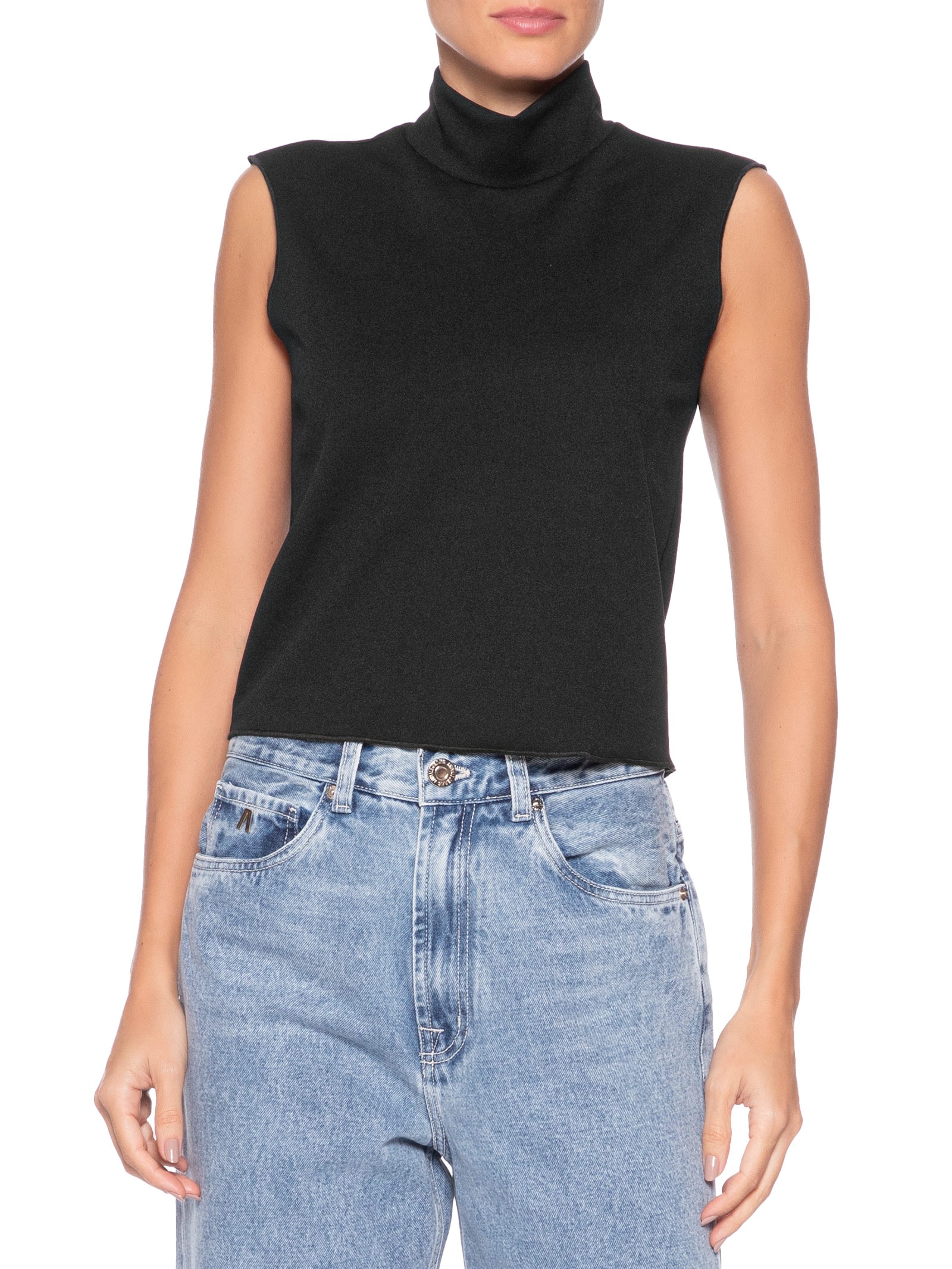 Top Cropped Gola Alta Textura Preto Osklen