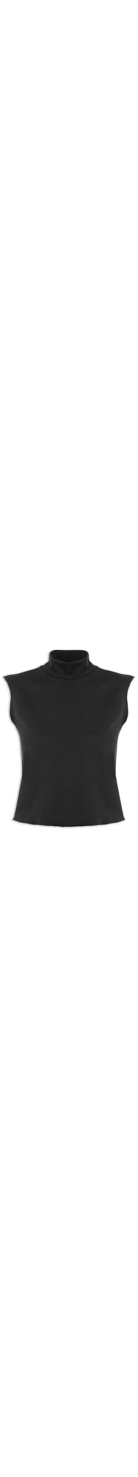 Top Cropped Gola Alta Textura - Preto