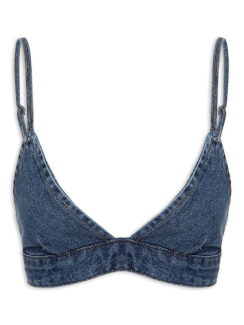 Top Cropped Jeans Botões - Azul
