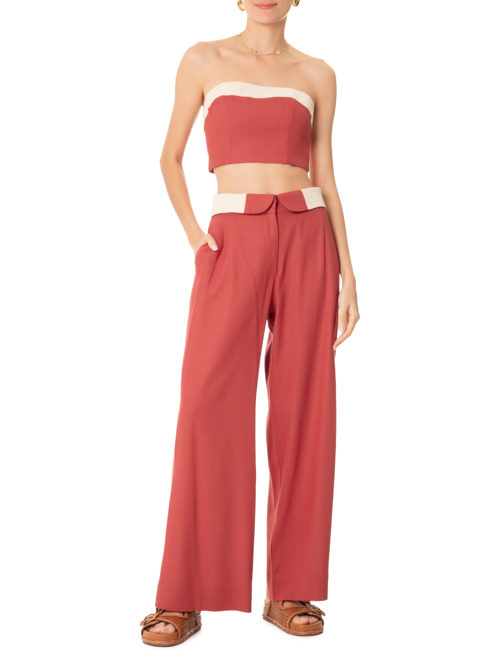 Top Cropped Linho Vermelho Dress To
