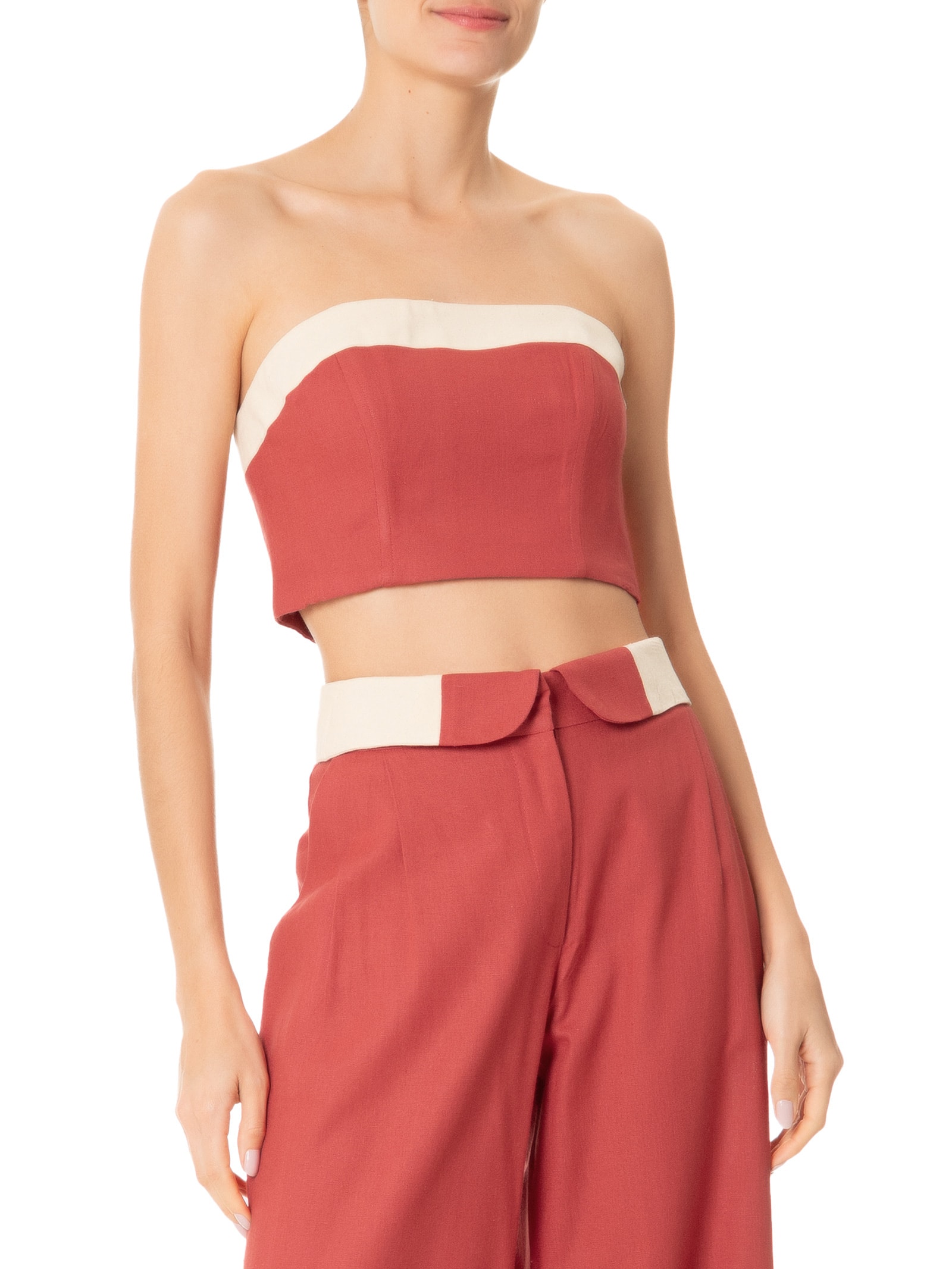 Top Cropped Linho Vermelho Dress To