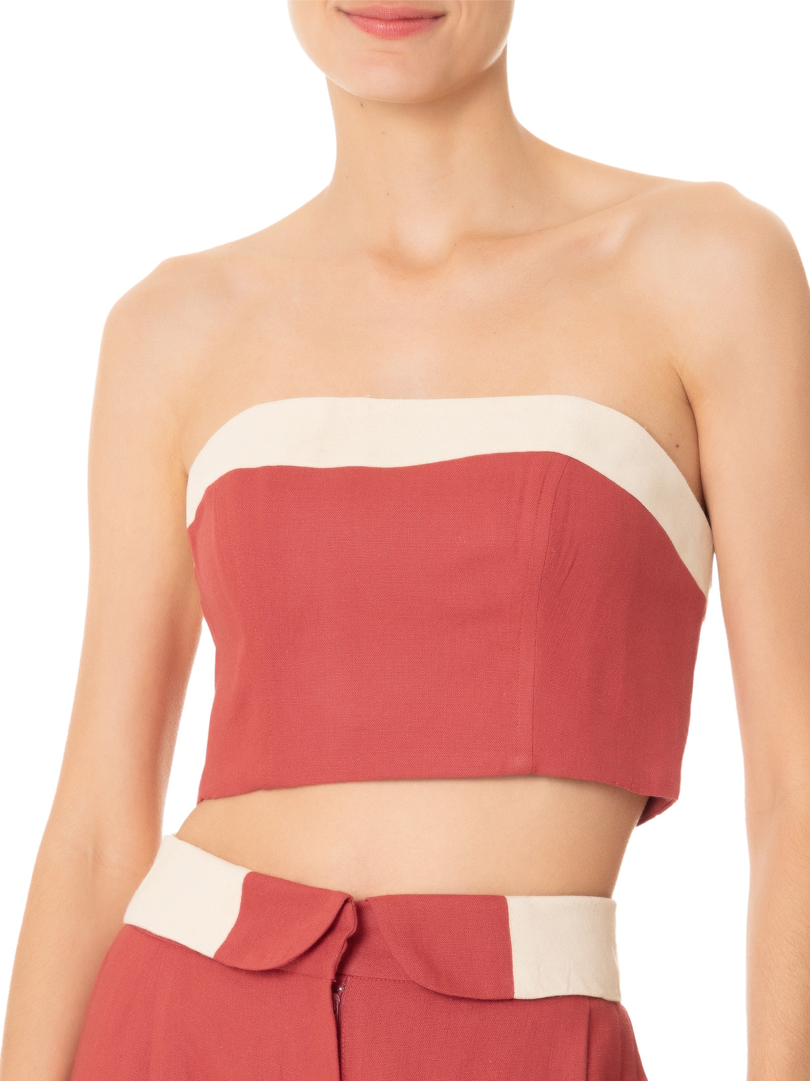 Top Cropped Linho Vermelho Dress To