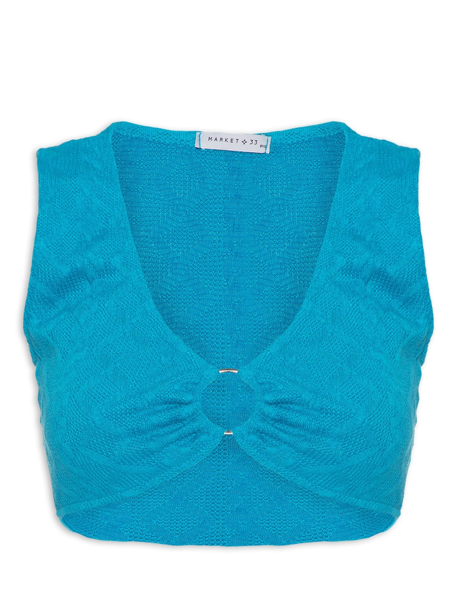Top Cropped Malha Tricot Aviamento Metal Azul Market 33
