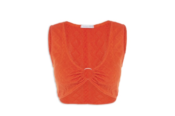 Top Cropped Malha Tricot Aviamento Metal - Laranja
