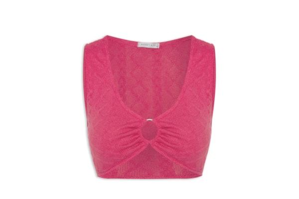 Top Cropped Malha Tricot Aviamento Metal - Rosa