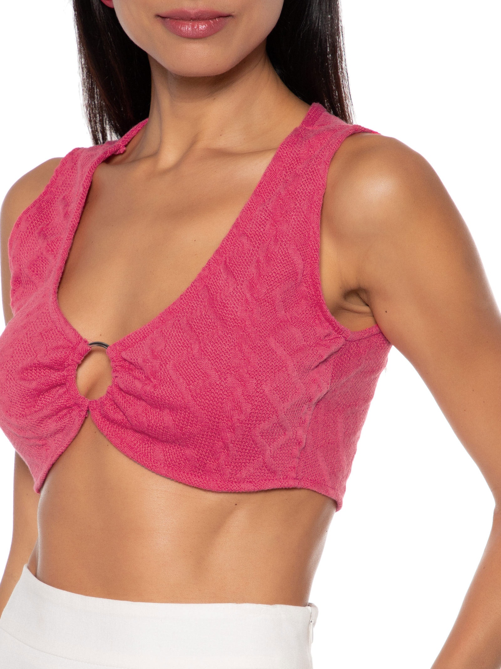 Top Cropped Malha Tricot Aviamento Metal Rosa Market 33