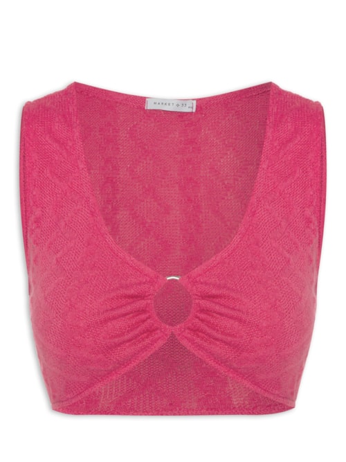 Top Cropped Malha Tricot Aviamento Metal - Rosa