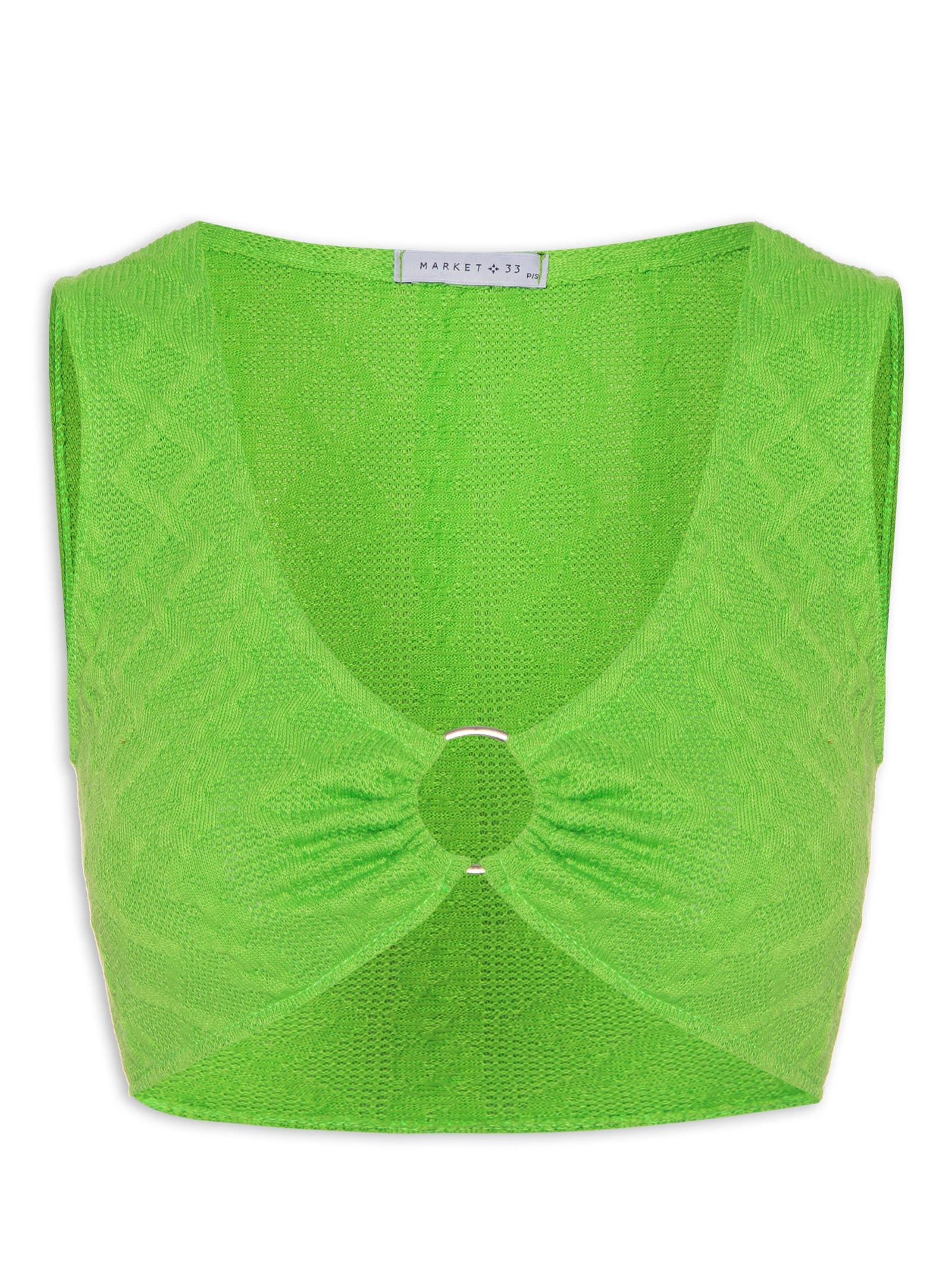 Top Cropped Malha Tricot Aviamento Metal Verde Market 33