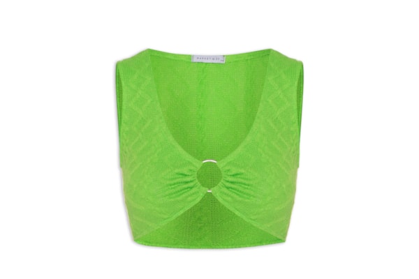 Top Cropped Malha Tricot Aviamento Metal - Verde