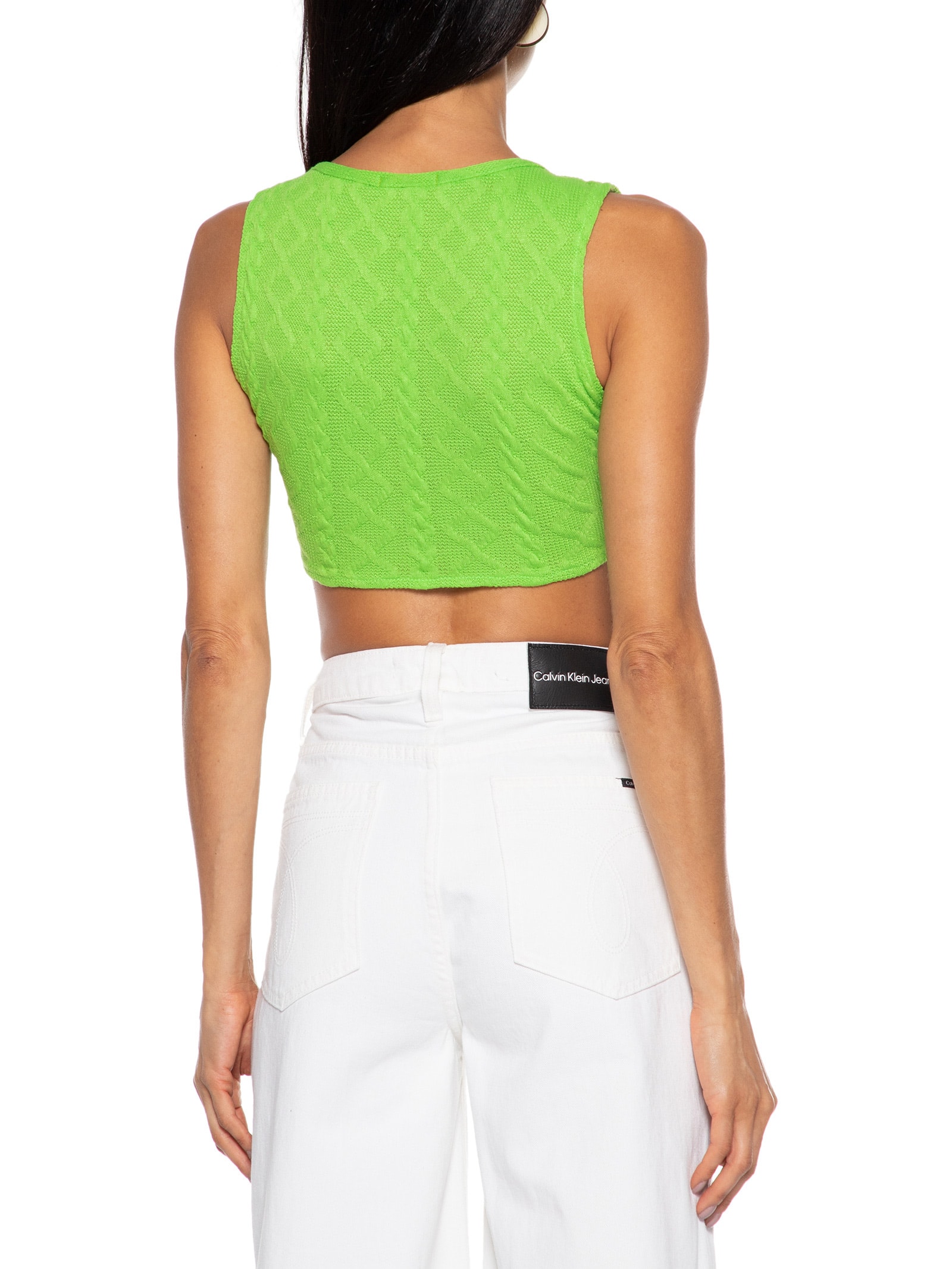 Top Cropped Malha Tricot Aviamento Metal Verde Market 33
