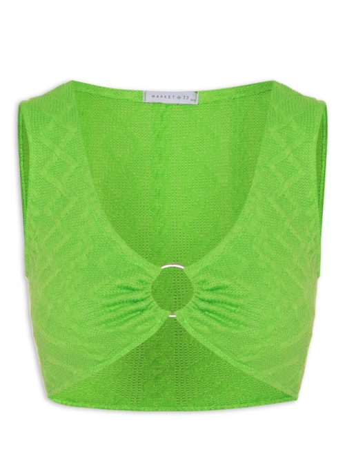 Top Cropped Malha Tricot Aviamento Metal – Verde
