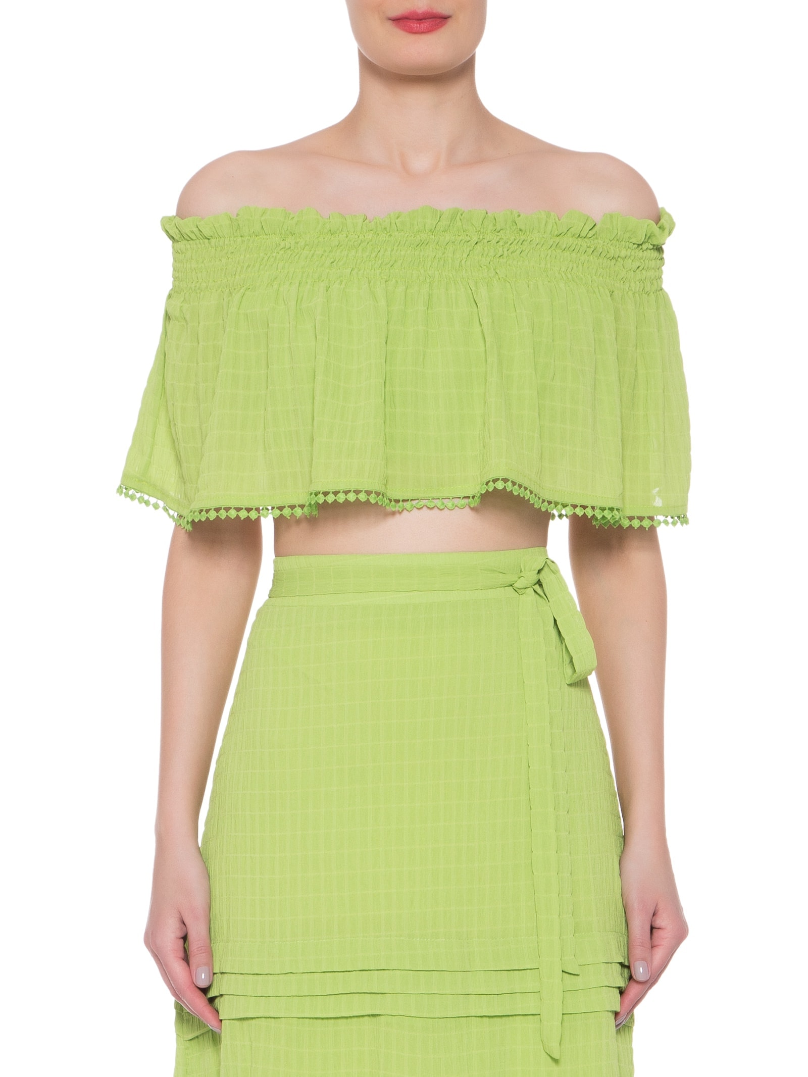 Top Cropped Ombro A Ombro Pala Lastex Verde '2Essential