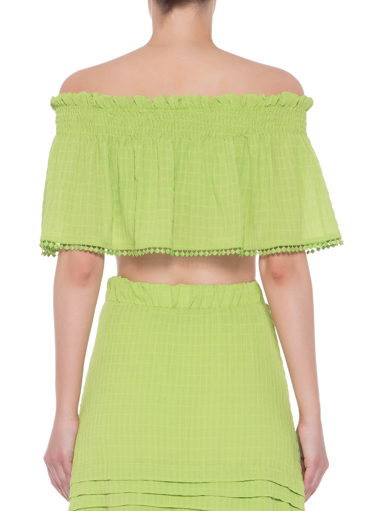 Top Cropped Ombro A Ombro Pala Lastex Verde '2Essential