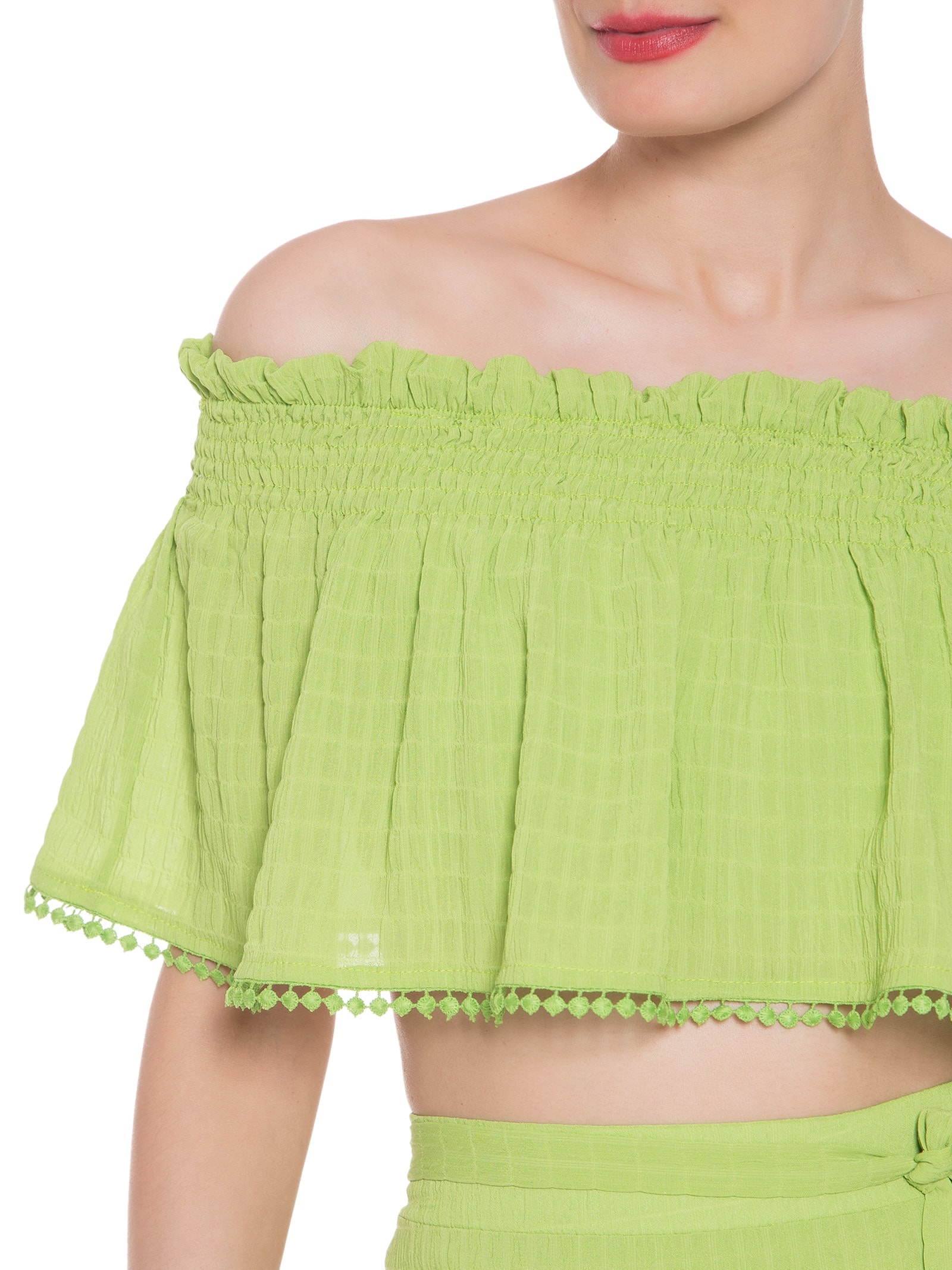 Top Cropped Ombro A Ombro Pala Lastex Verde '2Essential