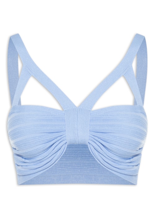 Top Cropped Tricot - Azul