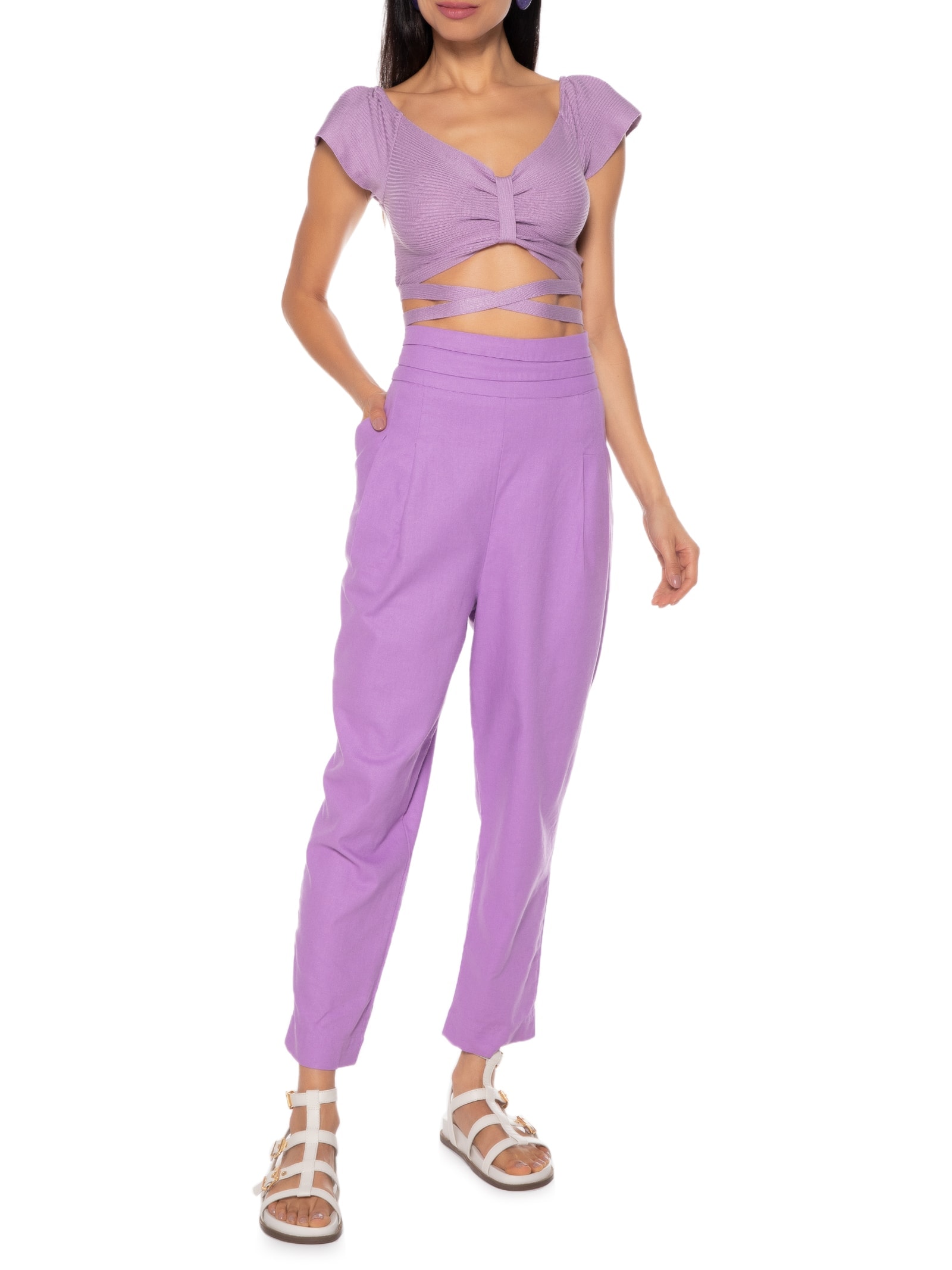 Top Cropped Tricot Laço Lilás Market 33