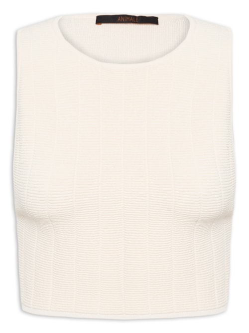 Top Curto Decote Redondo Tricot – Bege