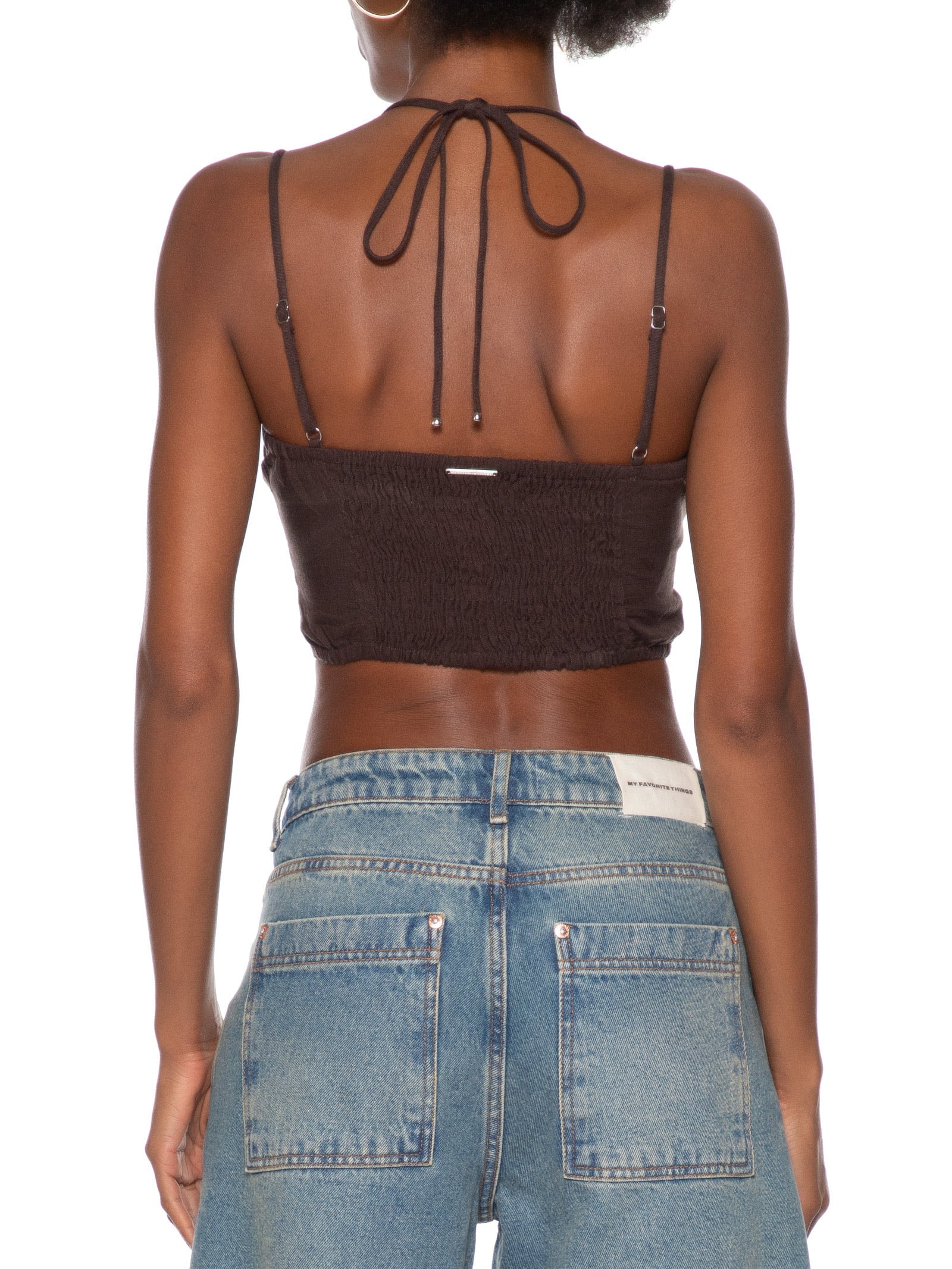 Top De Alça Busto Duplo Com Linho Marrom My Favorite
