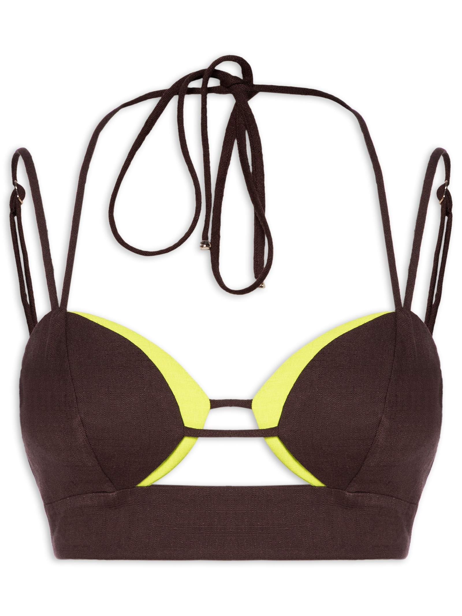 Top De Alça Busto Duplo Com Linho Marrom My Favorite