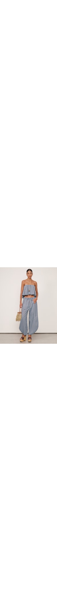 Top De Algodão Cropped Listrado - Marrom