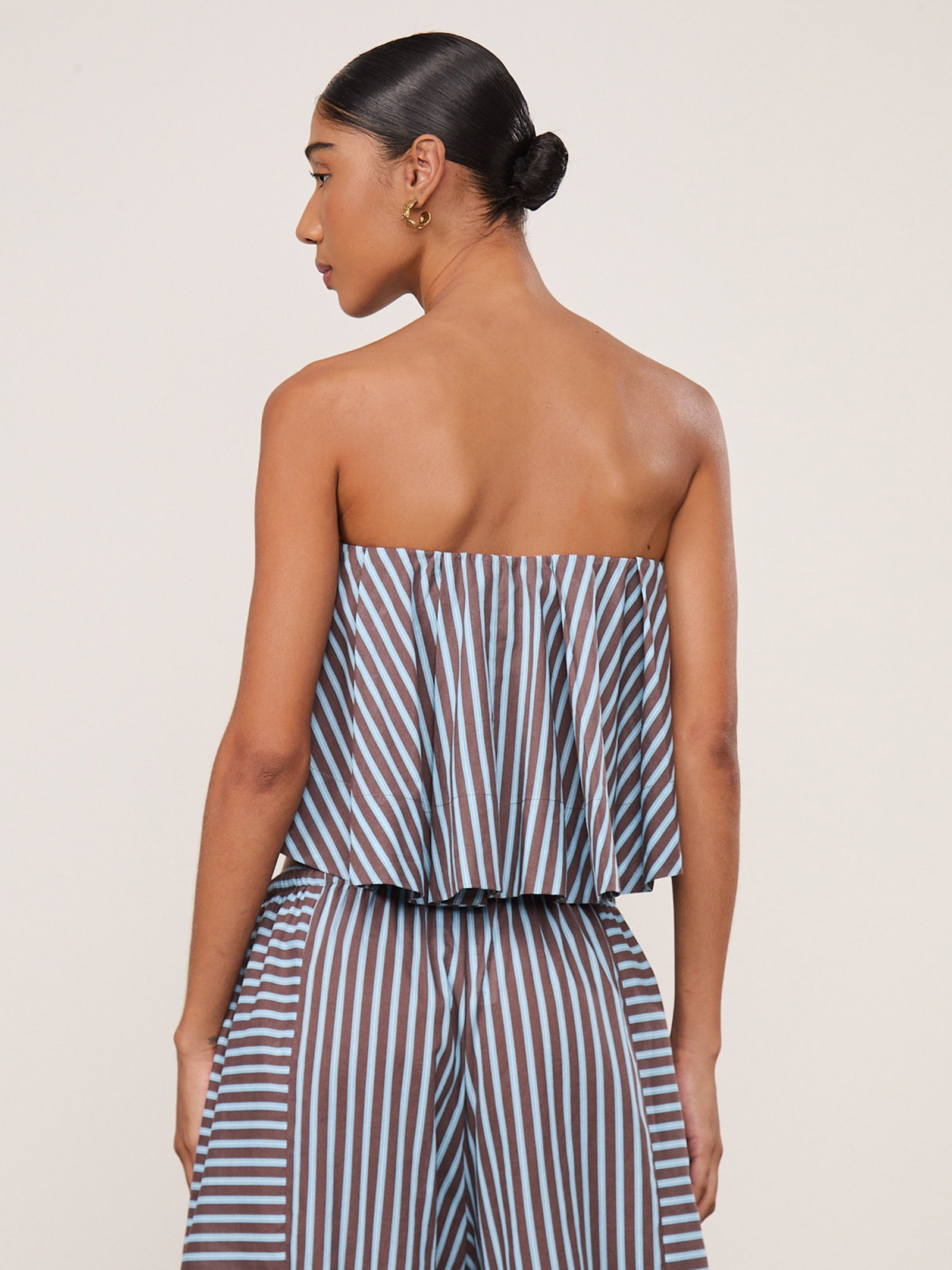 Top De Algodão Cropped Listrado Marrom Animale