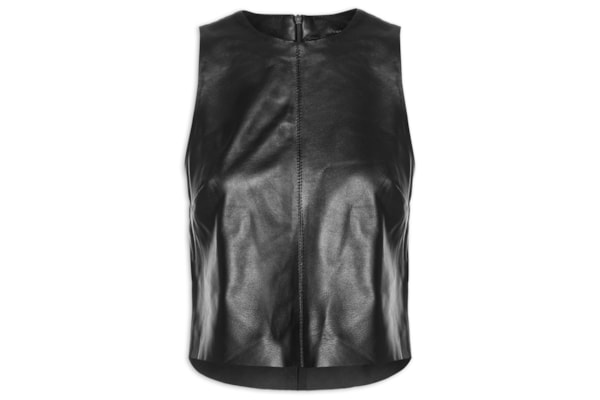 Top De Couro Cropped Cava Open - Preto