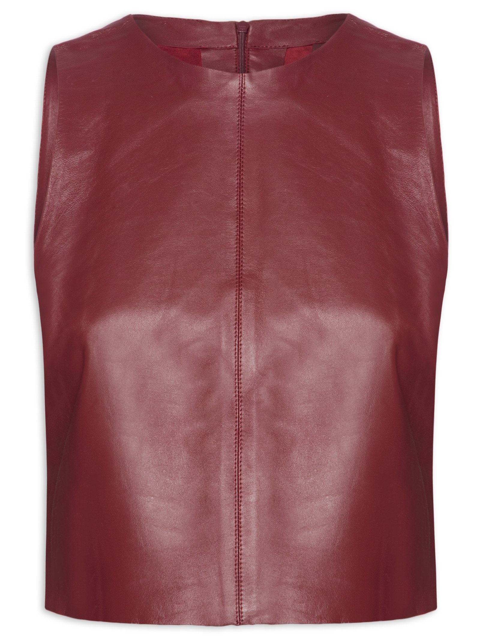 Top De Couro Cropped Open Cava Vermelho Animale