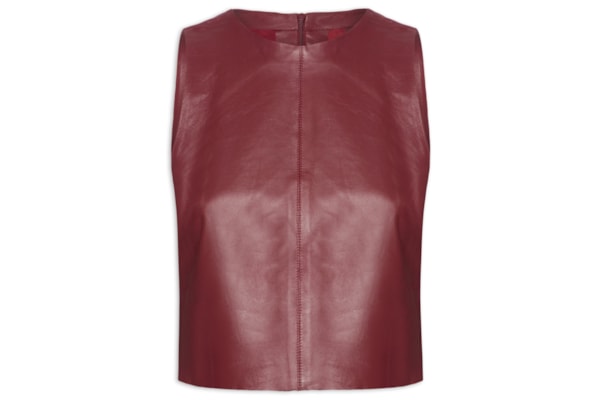 Top De Couro Cropped Open Cava - Vermelho